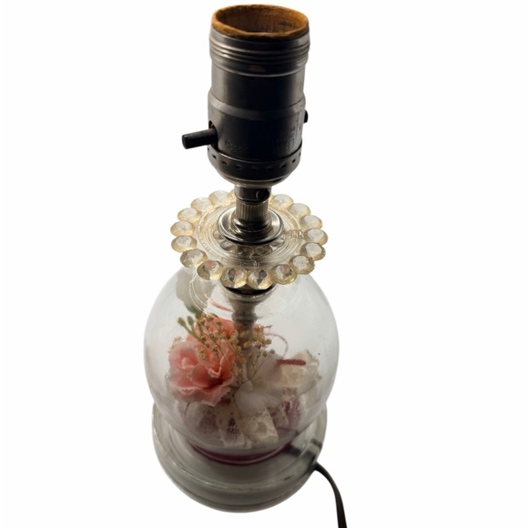 Handmade Vintage Lamps with Pink and White Flowers - Set of 2 - Picture 3 of 13